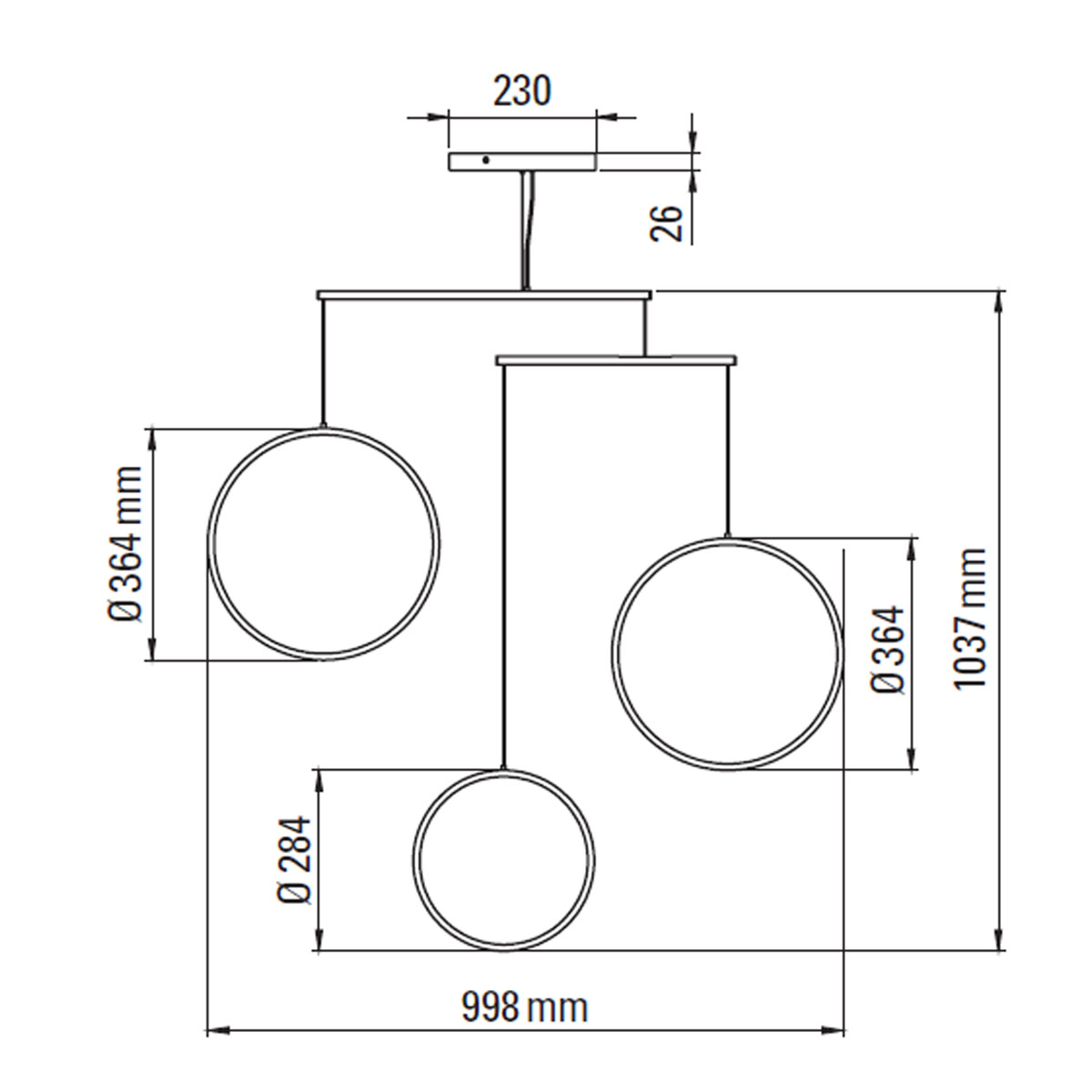 Technische Zeichnung DCW Editions Focus x3 Pendelleuchte, H: 103 cm Schwarz 3-flammig Technische Zeichnung DCW Editions Focus x3 Pendelleuchte, H: 103 cm Weiß 3-flammig