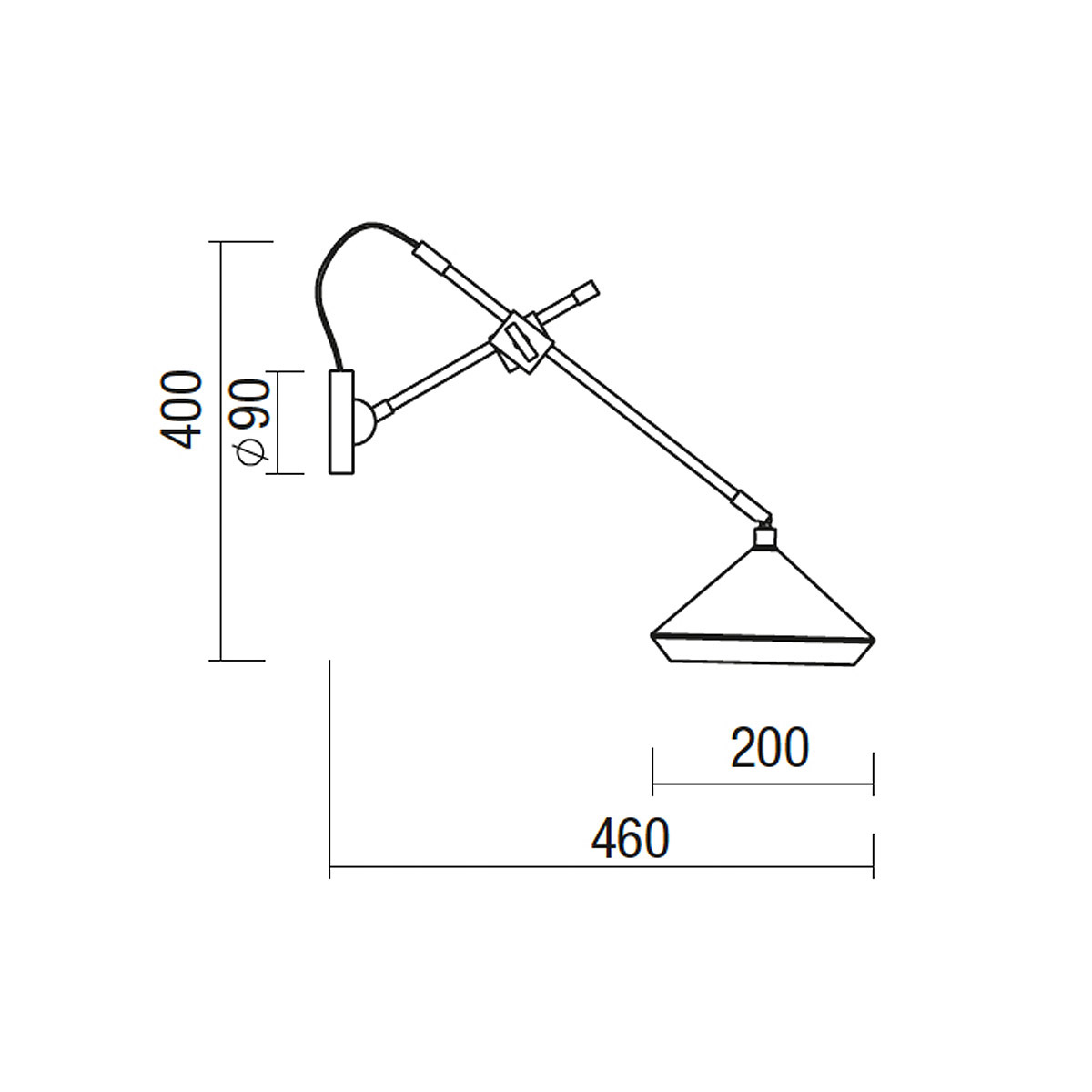 Technische Zeichnung Bert Frank Shear Wandleuchte, T: 46 cm, Schwarz Technische Zeichnung Bert Frank Shear Wandleuchte, T: 46 cm, Weiß