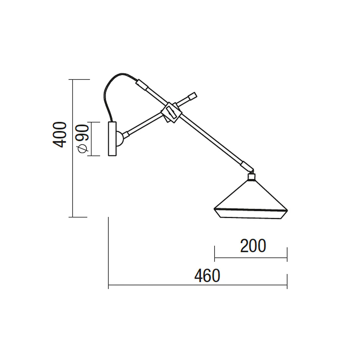 Technische Zeichnung Bert Frank Shear Wandleuchte, T: 46 cm, Weiß