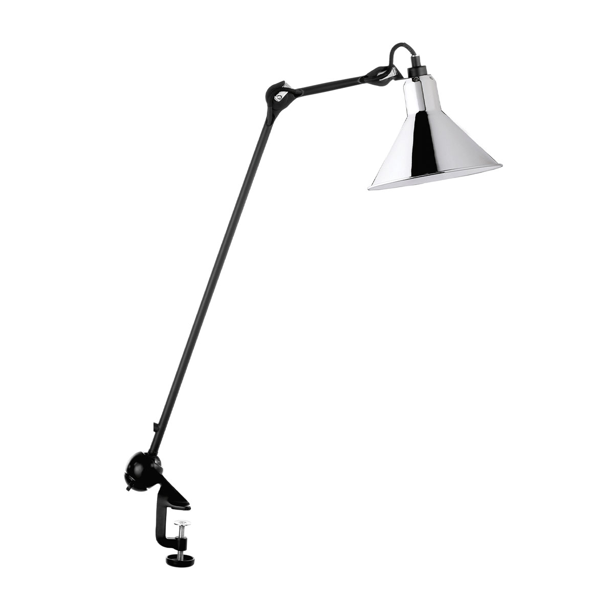 Lampe Gras N° 201 Tischleuchte, H: 59 cm Schwarz, Schirm Chrom Konisch in Schwarz Chrom – elegantes Design von DCW Editions für den Nachttisch
