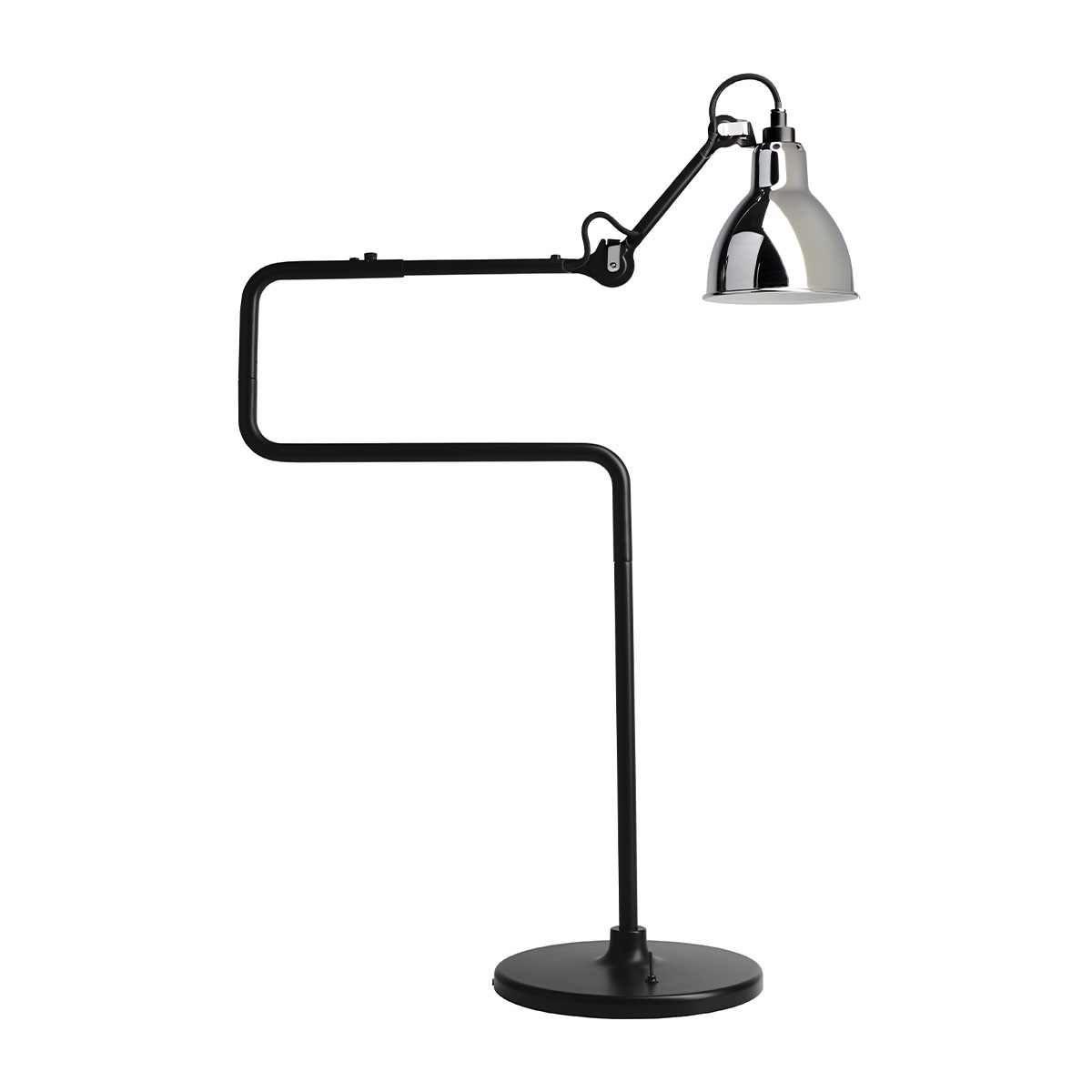 Lampe Gras N° 317 Tischleuchte, H: 65 cm Schwarz, Schirm Chrom Rund in Schwarz Chrom – hochwertige Designerlampe des Herstellers DCW Editions geeignet fürs Wohnzimmer