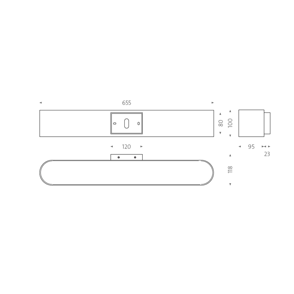 Oval office 8 Wandleuchte, H: 10 cm, B: 65,5 cm, Weiß matt, Extra-Warmweiß 2700K, DALI Oval office 8 Wandleuchte, H: 10 cm, B: 65,5 cm, Dunkelbronze, Warmweiß 3000K, Phase Cut
