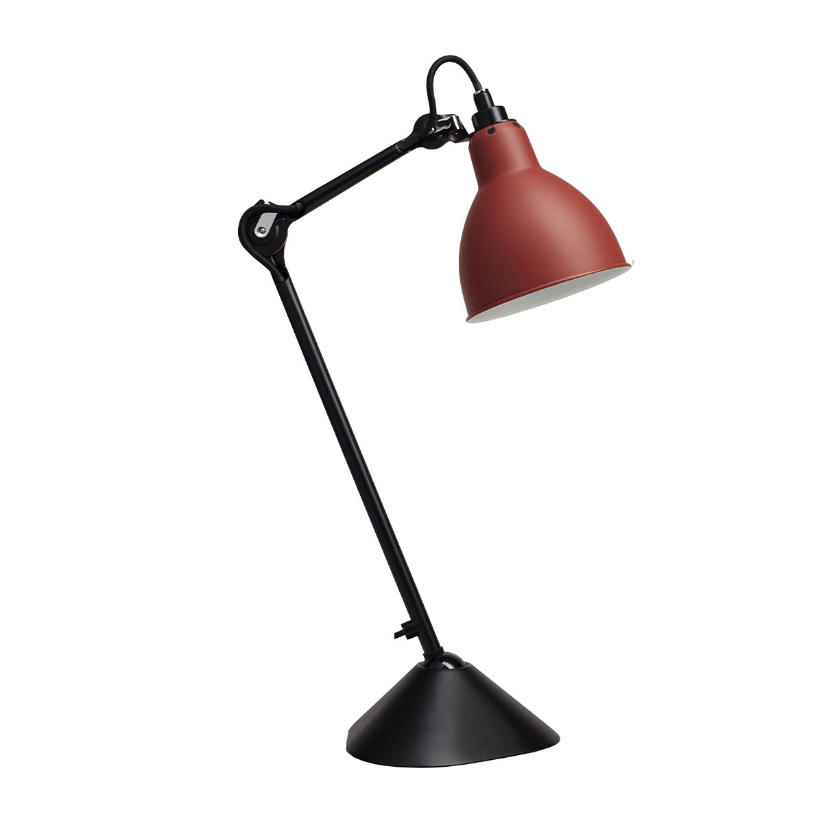 Lampe Gras N° 205 Tischleuchte, H: 39 cm Schwarz, Schirm Rot Konisch