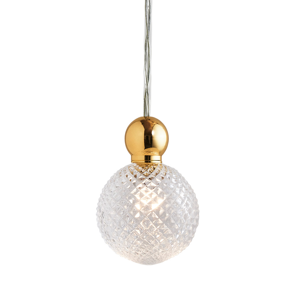 Uva Pendelleuchte Crystal M Ø 7 cm, Mini check, Gold, mit Einzelbaldachin Uva Pendelleuchte Crystal M Ø 7 cm, Mini check, Gold, für Multi-Baldachin