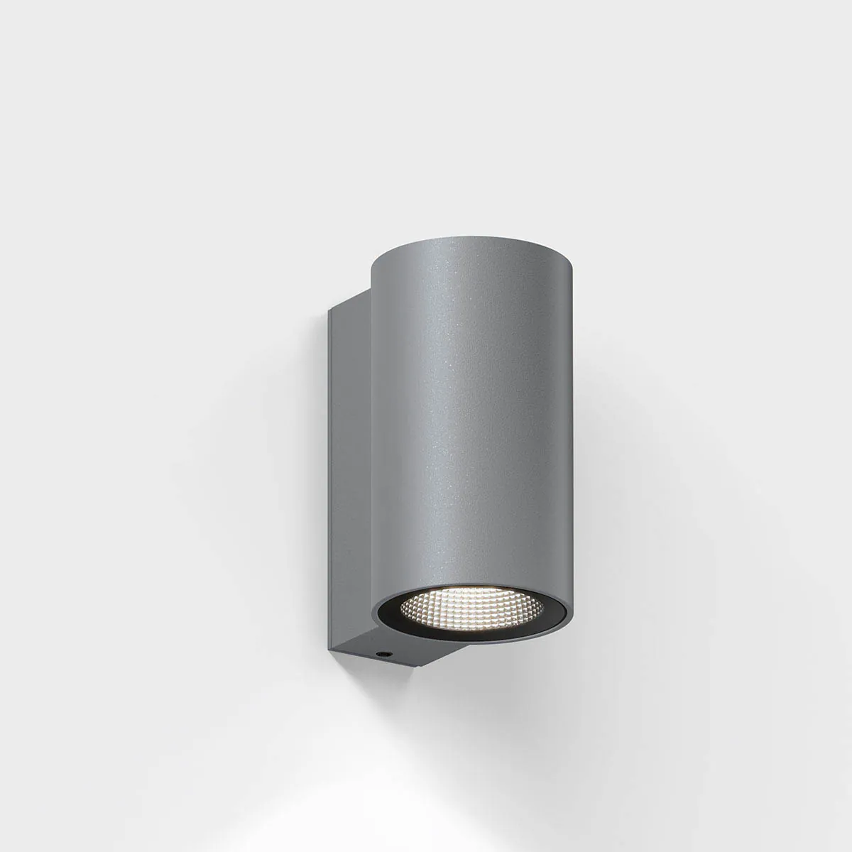 Zylinderförmige Wandleuchte für außen in der Farbe grau