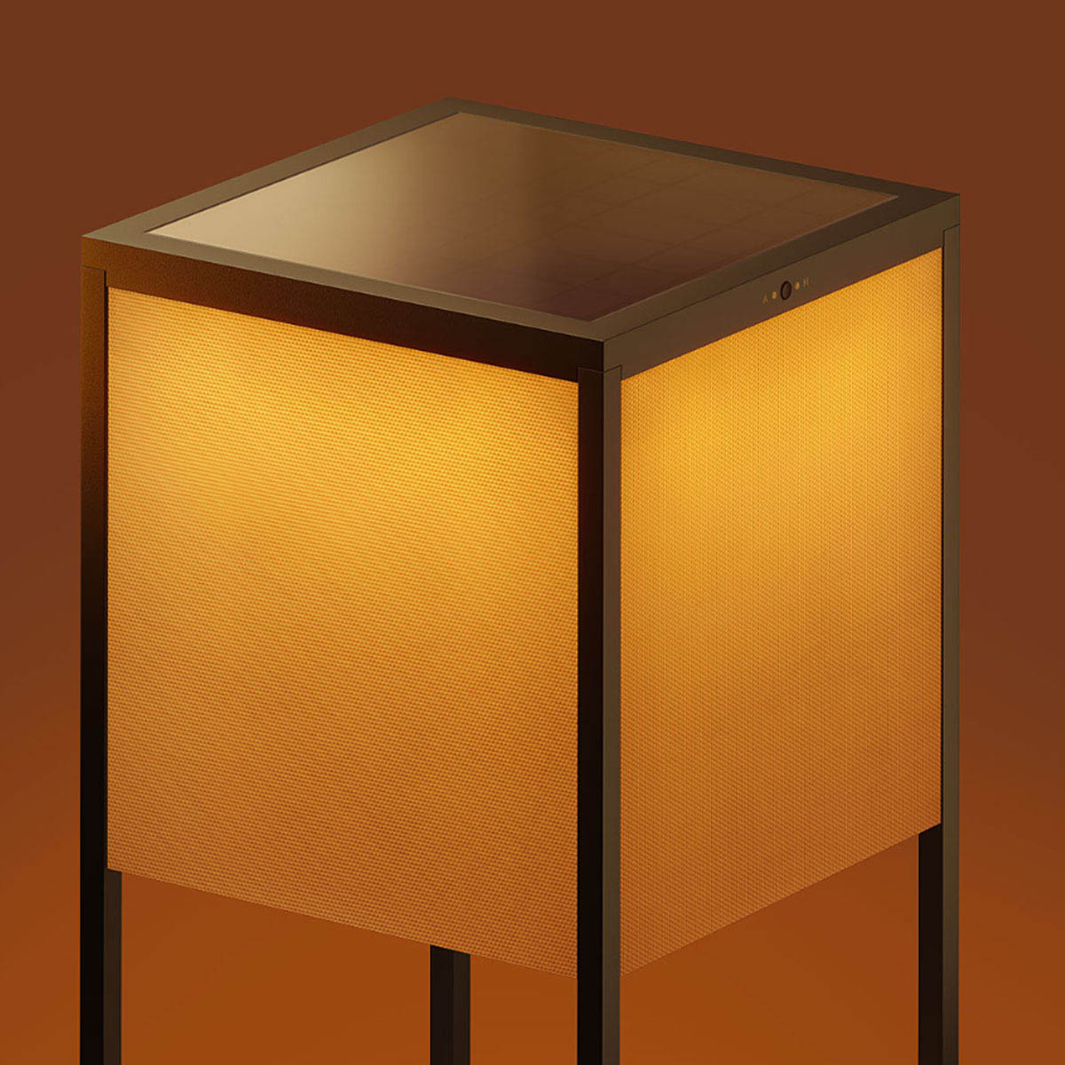 fil Akku Solar Stehleuchte Dim to Warm, Ø: 25 cm, H: 48 cm Detail Solarmodul der rechteckigen Außen Mobile Akku Stehleuchten schwarz ohne Kabel