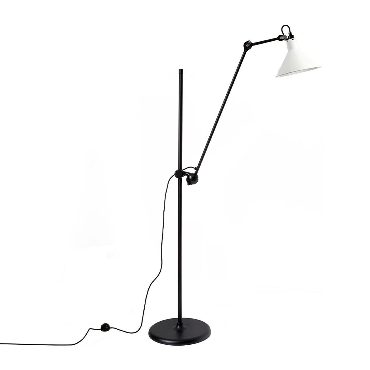 Lampe Gras N° 215 Stehleuchte, H: 135 cm Schwarz, Schirm Weiß Konisch