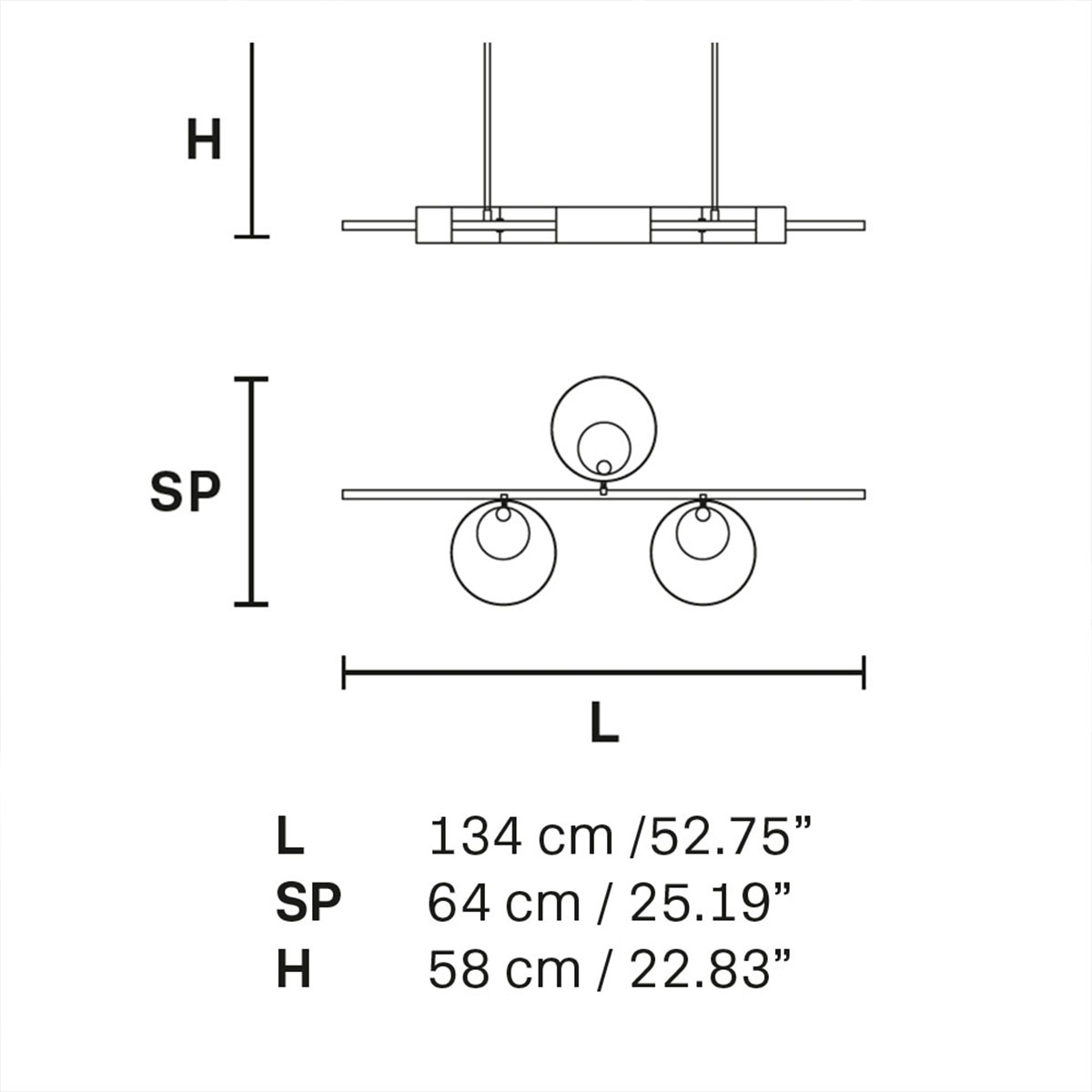 Sound BIL3 Pendelleuchte, L: 134 cm, 3-flammig, Gold gebürstet, LED-Modul