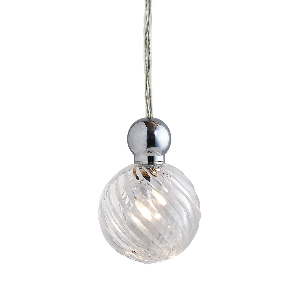 Uva Pendelleuchte Crystal M Ø 7 cm, Swirl, Silber, mit Einzelbaldachin Uva Pendelleuchte Crystal M Ø 7 cm, Swirl, Silber, für Multi-Baldachin