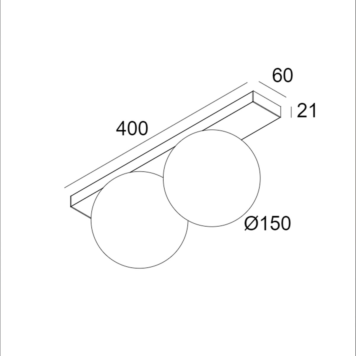 DeltaLight OONO ON 2 927 Deckenleuchte, Ø: 20 cm, Schwarz, Extra-Warmweiß 2700K – technische Zeichnung