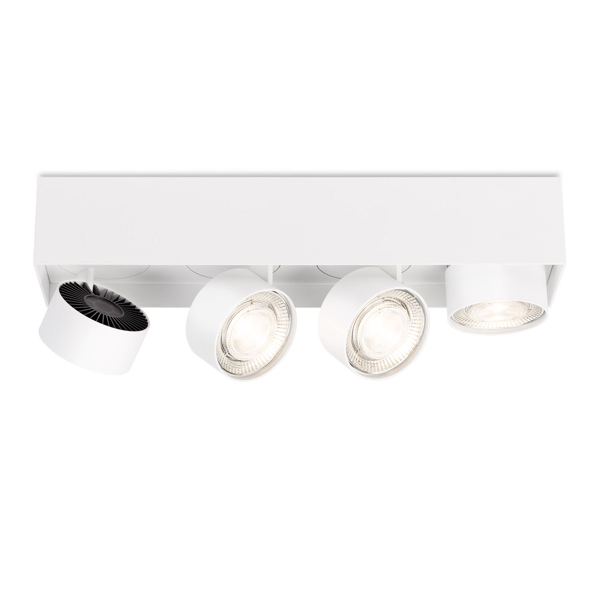 Wittenberg 4.0, wi4-ab-4e-hb Aufbaustrahler, Weiß matt, Extra-Warmweiß 2700K, Spot 12°, Phase Cut Wittenberg 4.0, wi4-ab-4e-hb Aufbaustrahler, Weiß matt, Warmweiß 3000K, Flood 38°, Bluetooth