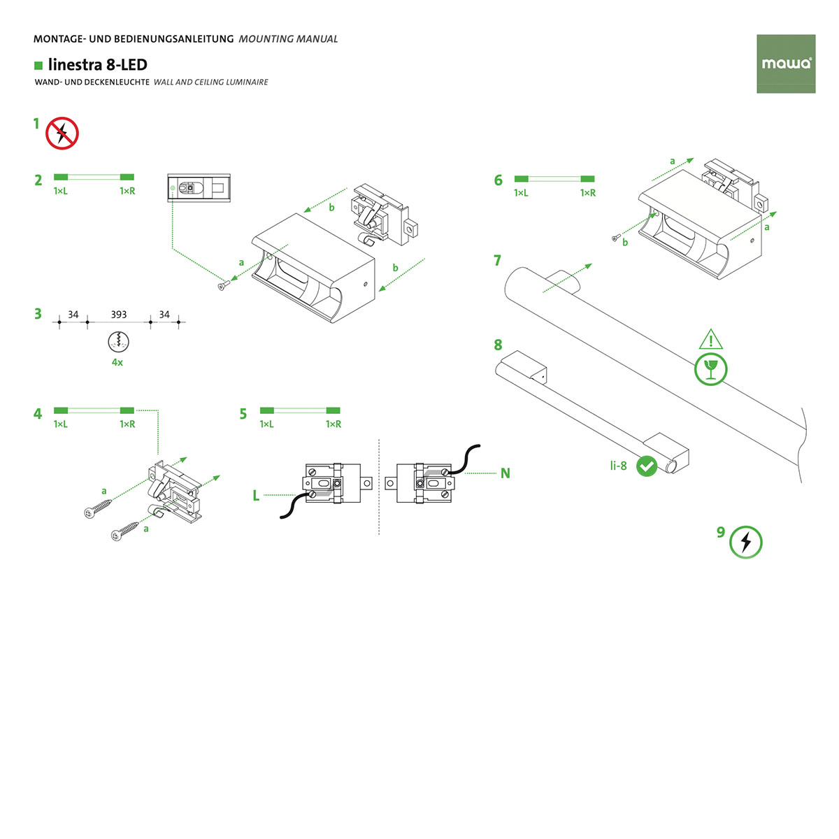 Linestra 8 Wandleuchte, H: 50 / 100 cm, Fassung ohne Leuchtmittel, Kupfer