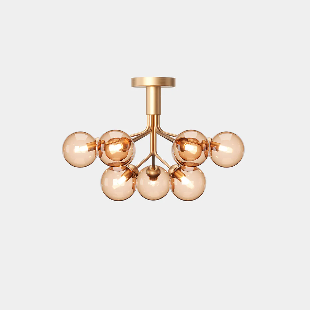 Apiales 9 Deckenleuchte, Ø: 59,5 cm, Messing gebürstet & Glas gold transparent