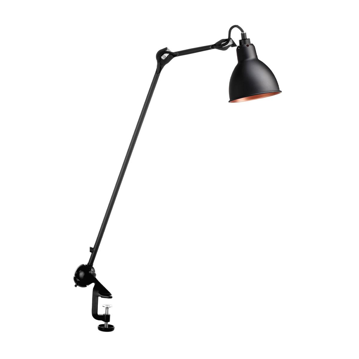 Lampe Gras N° 201 Tischleuchte, H: 59 cm Schwarz, Schirm Schwarz & Kupfer Rund in Schwarz Kupfer – hochwertige Designerleuchte des Herstellers DCW Editions geeignet fürs Wohnzimmer
