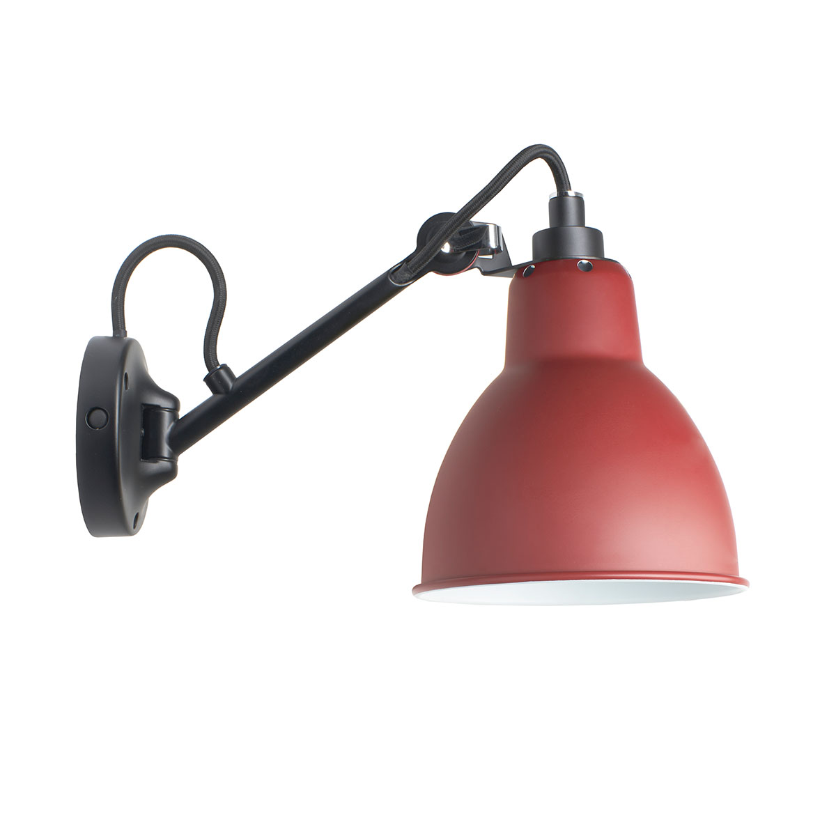 Spezial Angebot Pack Duo Lampe Gras N° 104sw Wandleuchte Schwarz, Schirm Rot mit Schalter