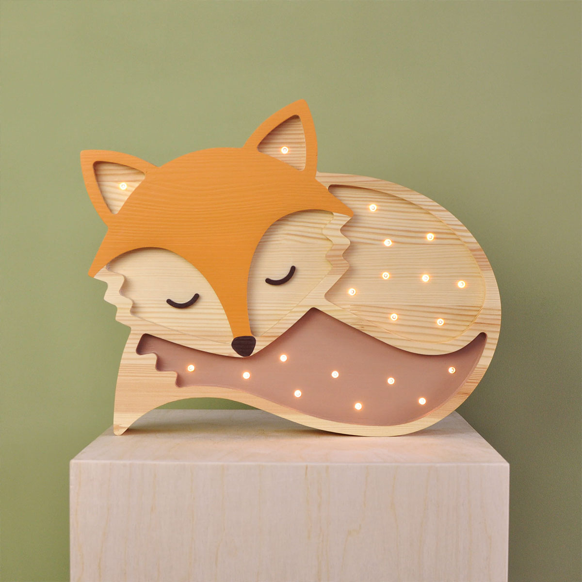 Kinder Nachtlicht Fuchs, Holz, braun/ orange,  handgemacht
