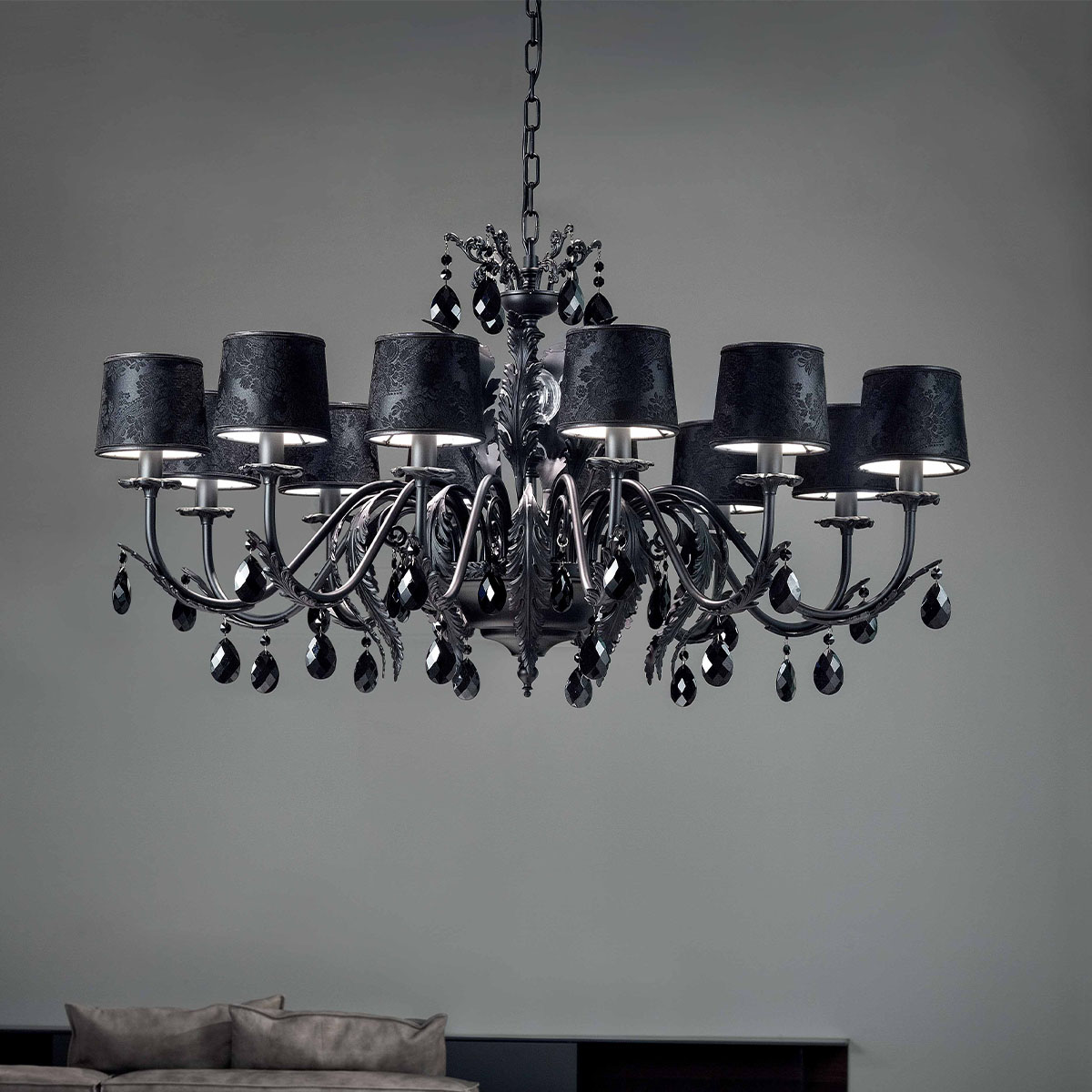 Acantia 12 Kronleuchter, 12-flammig, Ø: 120 cm , Schwarz matt Acantia 12 Kronleuchter, 12-flammig, Ø: 120 cm , Schwarz matt