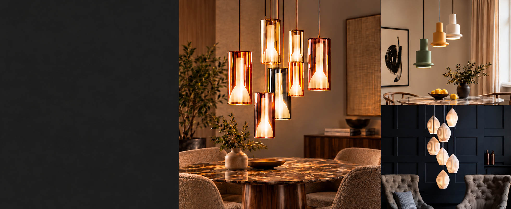 Designpendelleuchten in warm beleuchteten Wohnräumen