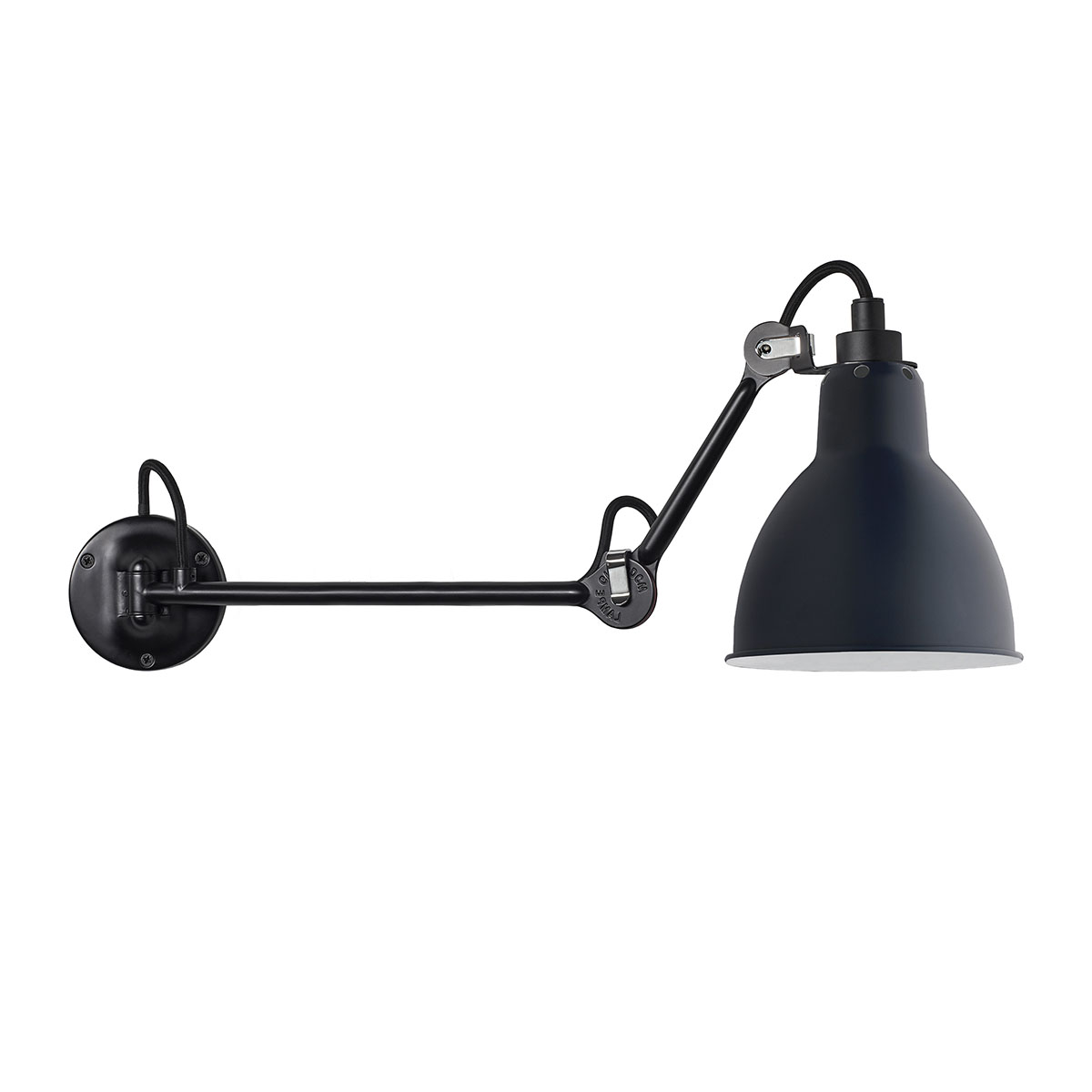 Spezial Angebot Pack Duo Lampe Gras N° 204 L40 Wandleuchte Schwarz, Schirm Blau ohne Schalter