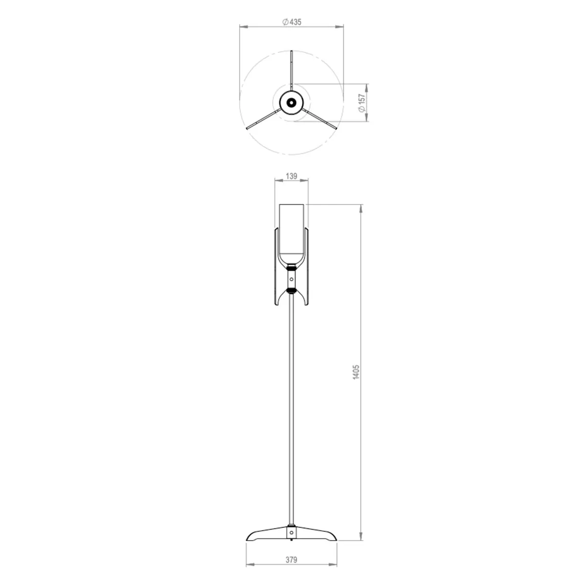 Technische Zeichnung Bert Frank Pennon Stehleuchte, H: 140,5 cm, Bronze