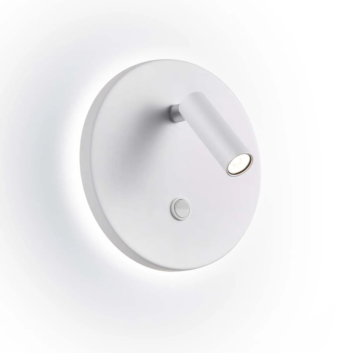 Moderne runde Wandleuchte mit Schalter in der Farbe weiß Moderne runde Wandleuchte mit Schalter in der Farbe weiß