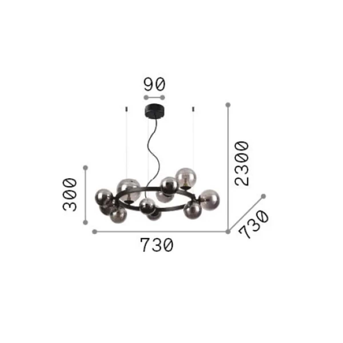 Perlage SP11 Pendelleuchte, Ø: 73 cm, Rauchglas, 11-flammig