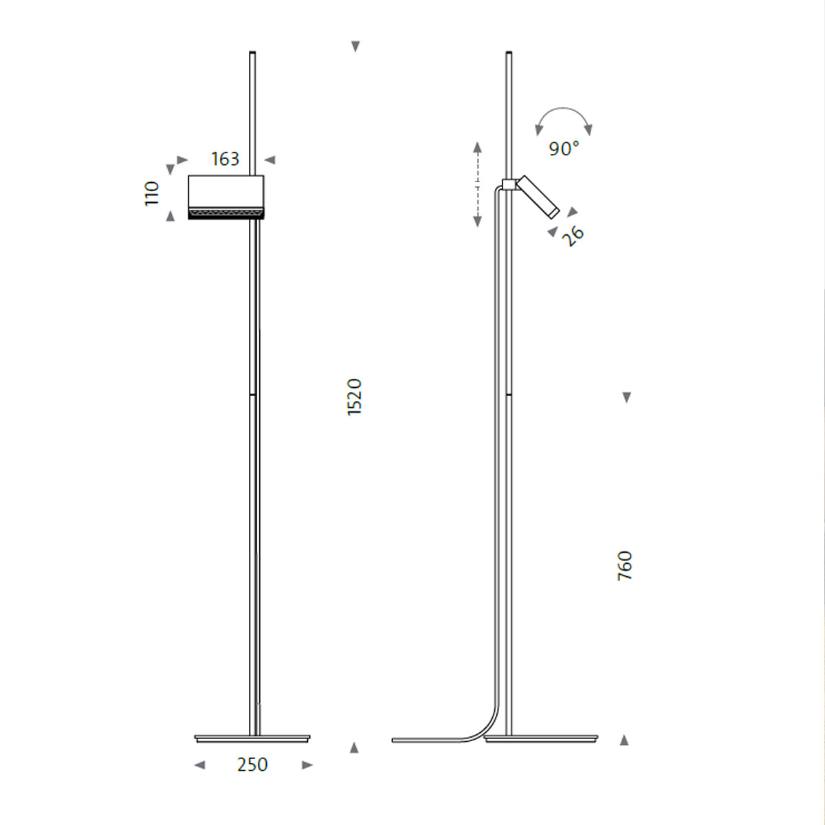 Flat-Box-LED Stehleuchte, H: 152 cm, Dunkelbronze Flat-Box-LED Stehleuchte, H: 152 cm, Schwarz matt