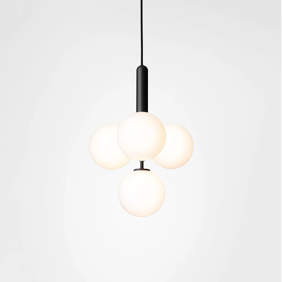 Miira 4 Pendelleuchte, Ø: 38 cm, Steingrau, Opalglas