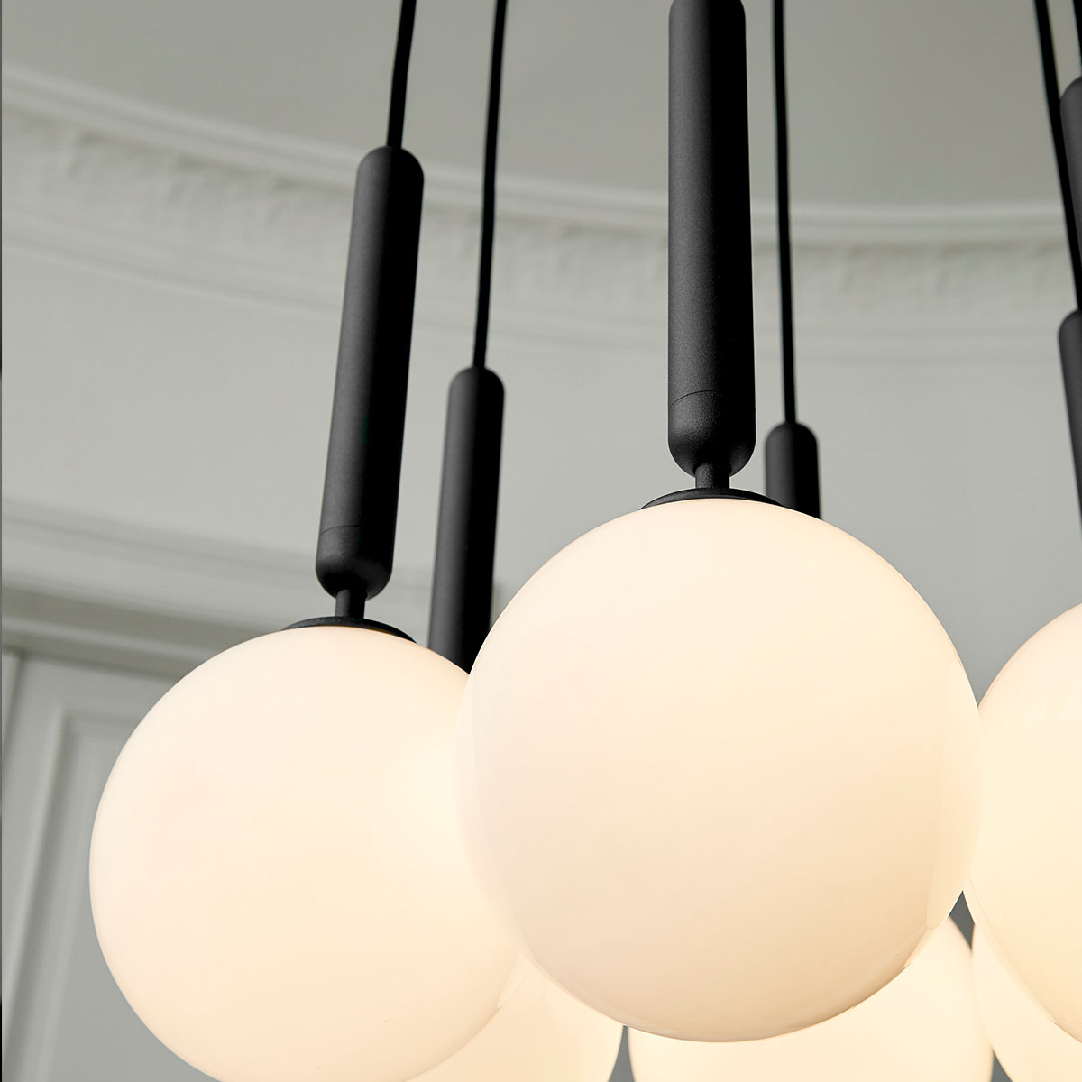 Miira 6  Pendelleuchte, Ø: 35 cm, Steingrau, Glas transparent Miira 6  Pendelleuchte, Ø: 35 cm, Messing, Opalglas