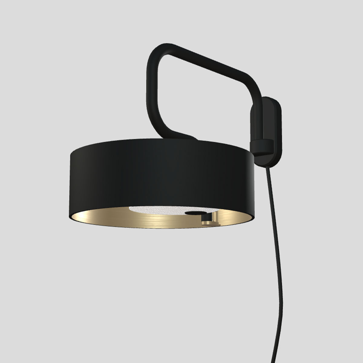 Sound A1 Wandleuchte, L: 30 cm, H: 30 cm, T: 45 cm, Messing gebürstet & Schwarz matt, LED-Modul