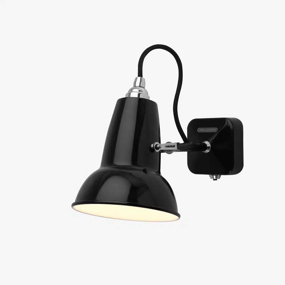 Anglepoise Original 1227 Mini Wandleuchte, Ø: 13 cm, H: 14 cm in Jet Black als schwarze Design-Wandleuchte mit flexibler Kabelzuführung und modernem Industrial-Charakter für stilvolle Wohnbereiche