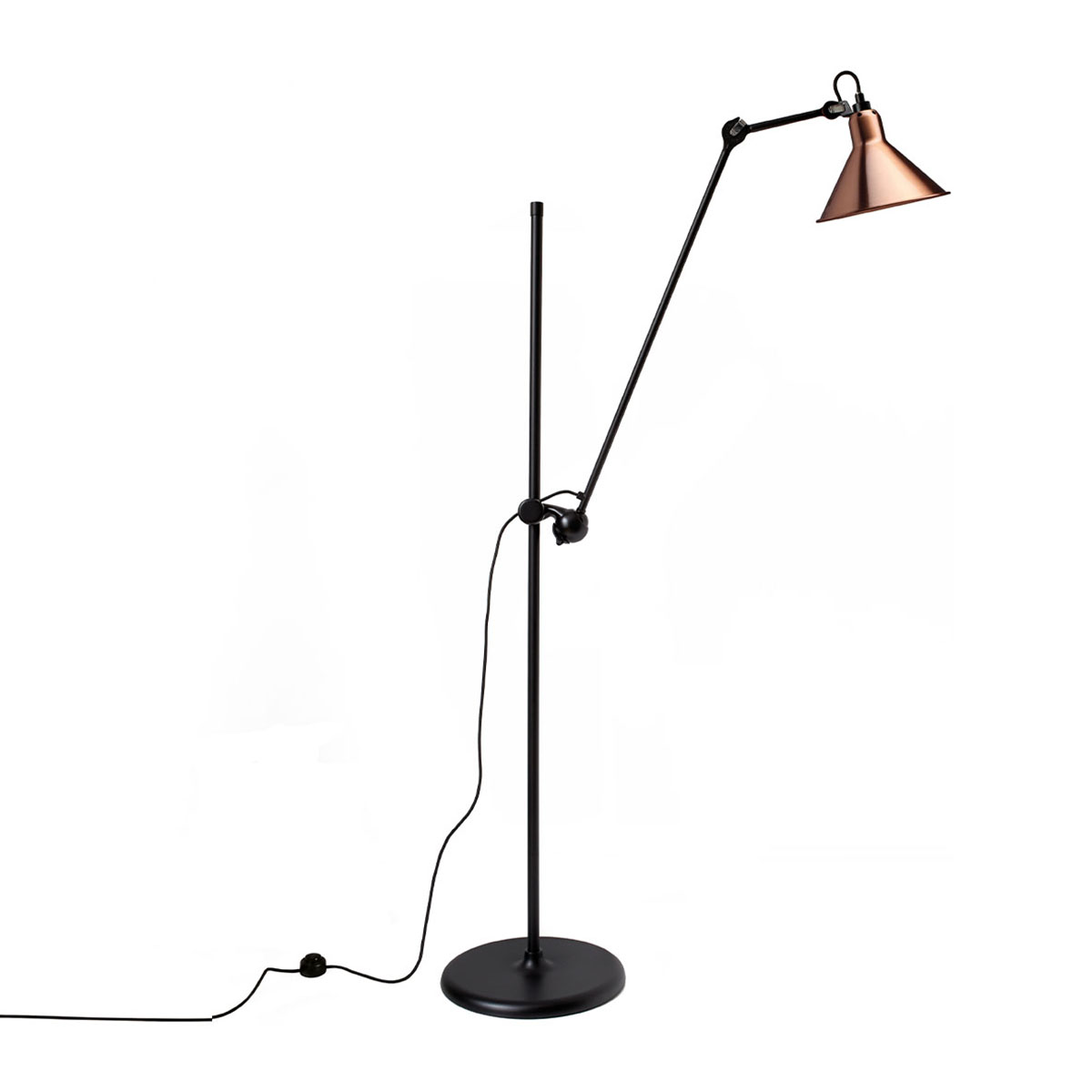 Lampe Gras N° 215 Stehleuchte, H: 135 cm Schwarz, Schirm Kupfer Konisch