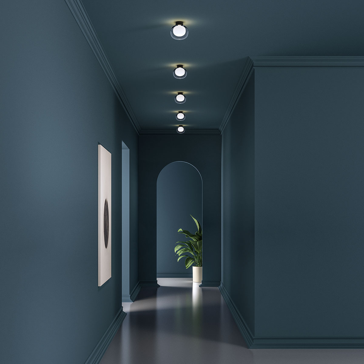 Nabila 552.41 Wand - Deckenleuchte Ø: 12 cm, Schwarz Matt / Messing & Klarglas Nabila 552.42 Wand - Deckenleuchte Ø: 16 cm, Schwarz Matt / Schwarz Chrom & Rauchglas