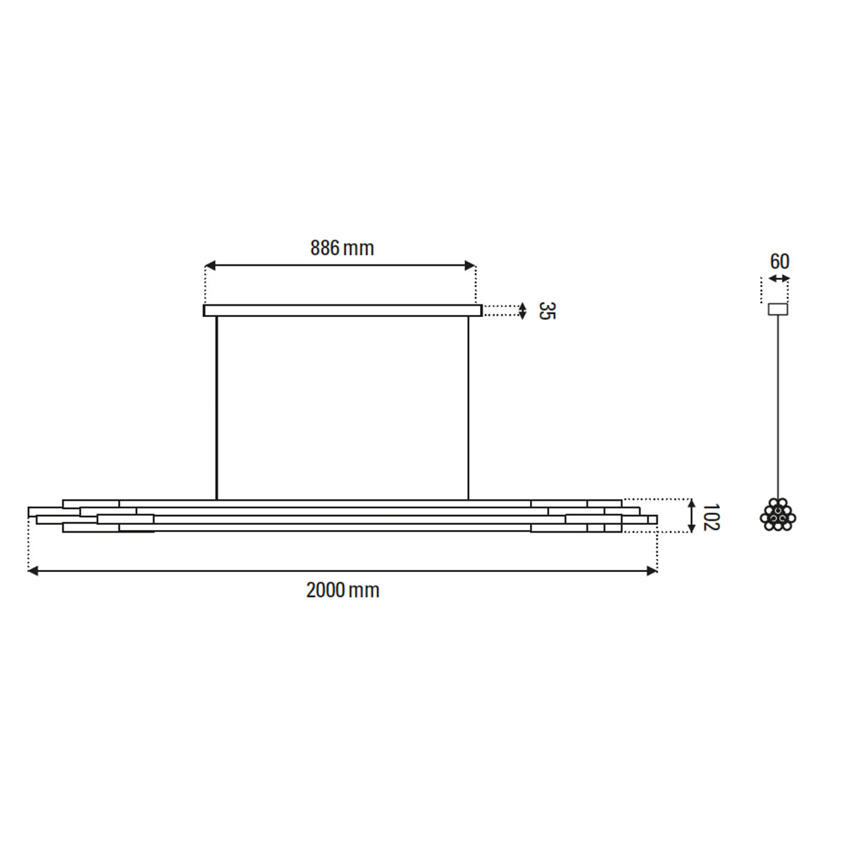 Technische Zeichnung DCW Editions Org Pendant Horizontal Pendelleuchte L: 200 cm Technische Zeichnung DCW Editions Org Pendant Horizontal Pendelleuchte L: 200 cm