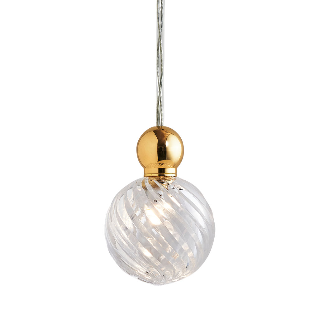 Uva Pendelleuchte Crystal M Ø 7 cm, Swirl, Gold, mit Einzelbaldachin