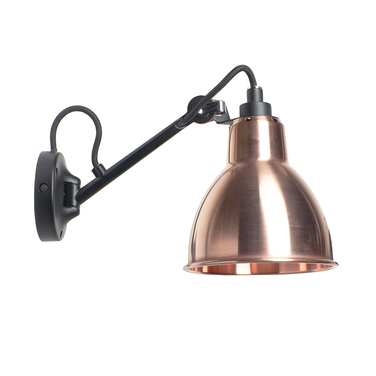 Lampe Gras N° 104 Wandleuchte, T: 30,3 cm Schwarz, Schirm Kupfer roh