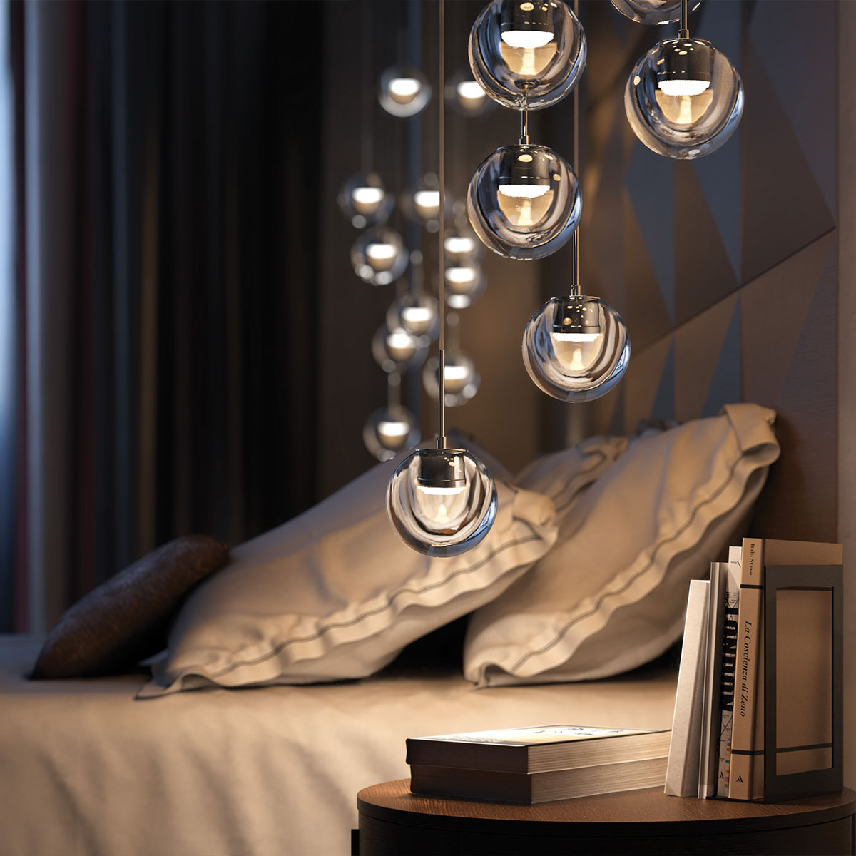 Dew Pendelleuchte, Ø: 49,5 cm, Messing, 19-flammig