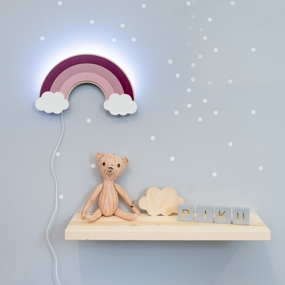 Kinder LED Nachtlicht Regenbogen mit Farbwechsel, aus Holz, handgemacht, Gelb Kinder LED Nachtlicht Regenbogen mit Farbwechsel, aus Holz, handgemacht, Rosa