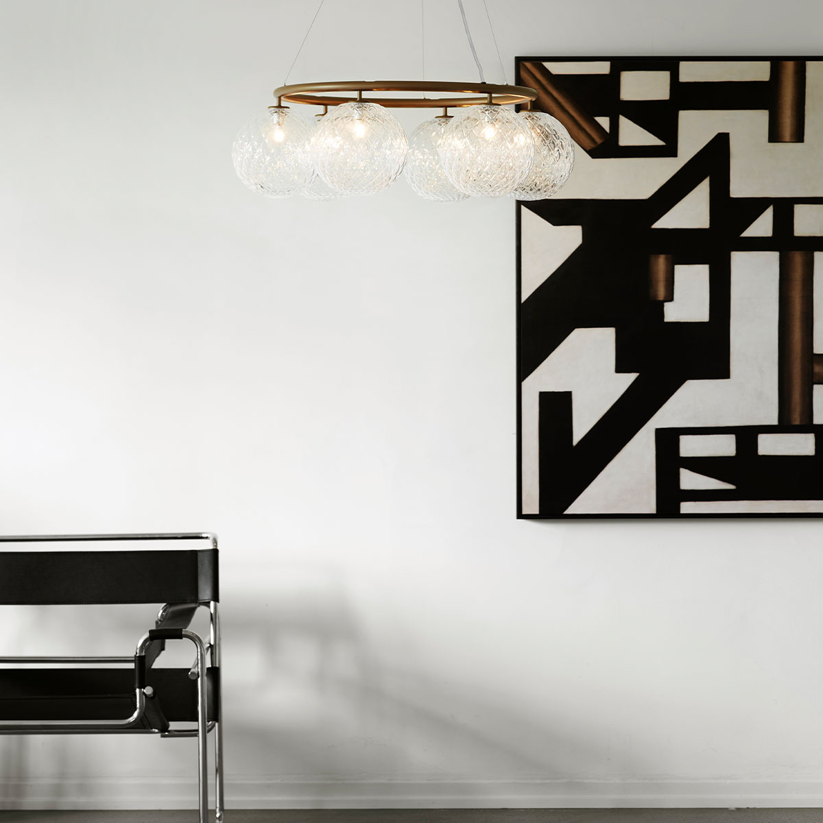 Miira 6 Kronleuchter Ø: 80 cm, Dunkelbronze, Glas transparent Miira 6 Kronleuchter Ø: 80 cm, Steingrau, Opalglas