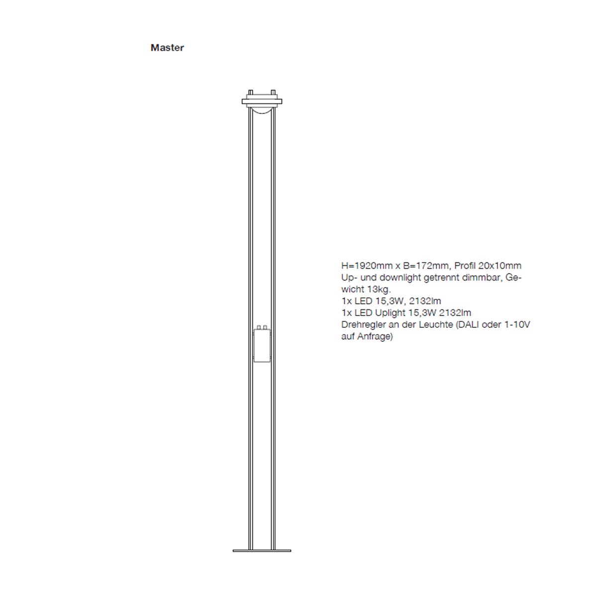 Master Stehleuchte, H: 192 cm, Gebürstet Master Stehleuchte, H: 192 cm, Weiß