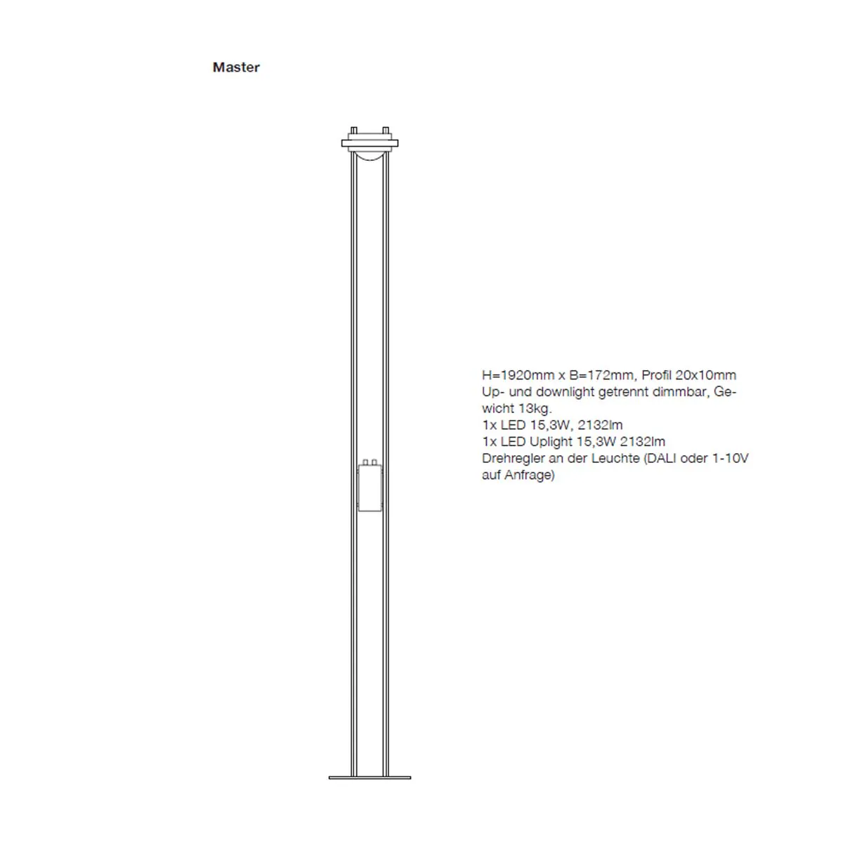 Master Stehleuchte, H: 192 cm, Weiß