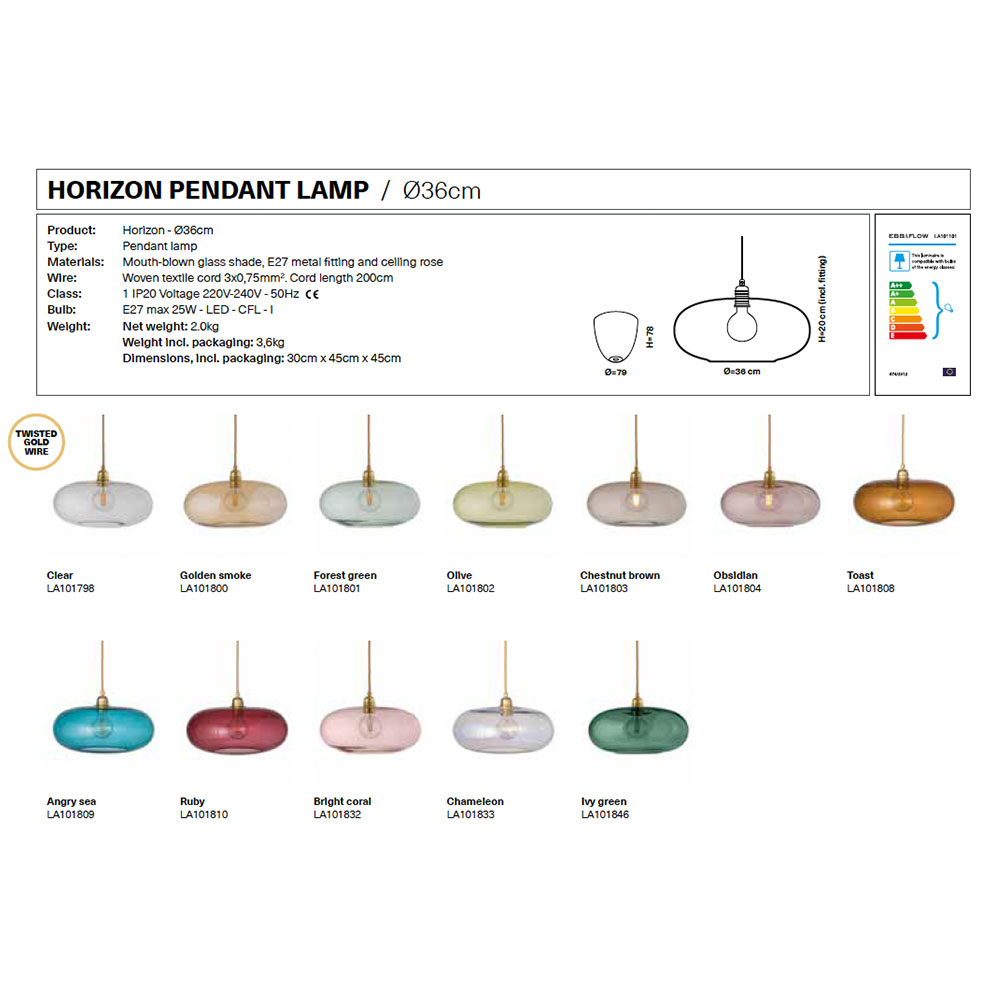 Horizon Pendelleuchte L Ø 36 cm, Clear, Gold Horizon Pendelleuchte L Ø 36 cm, Toast, Gold