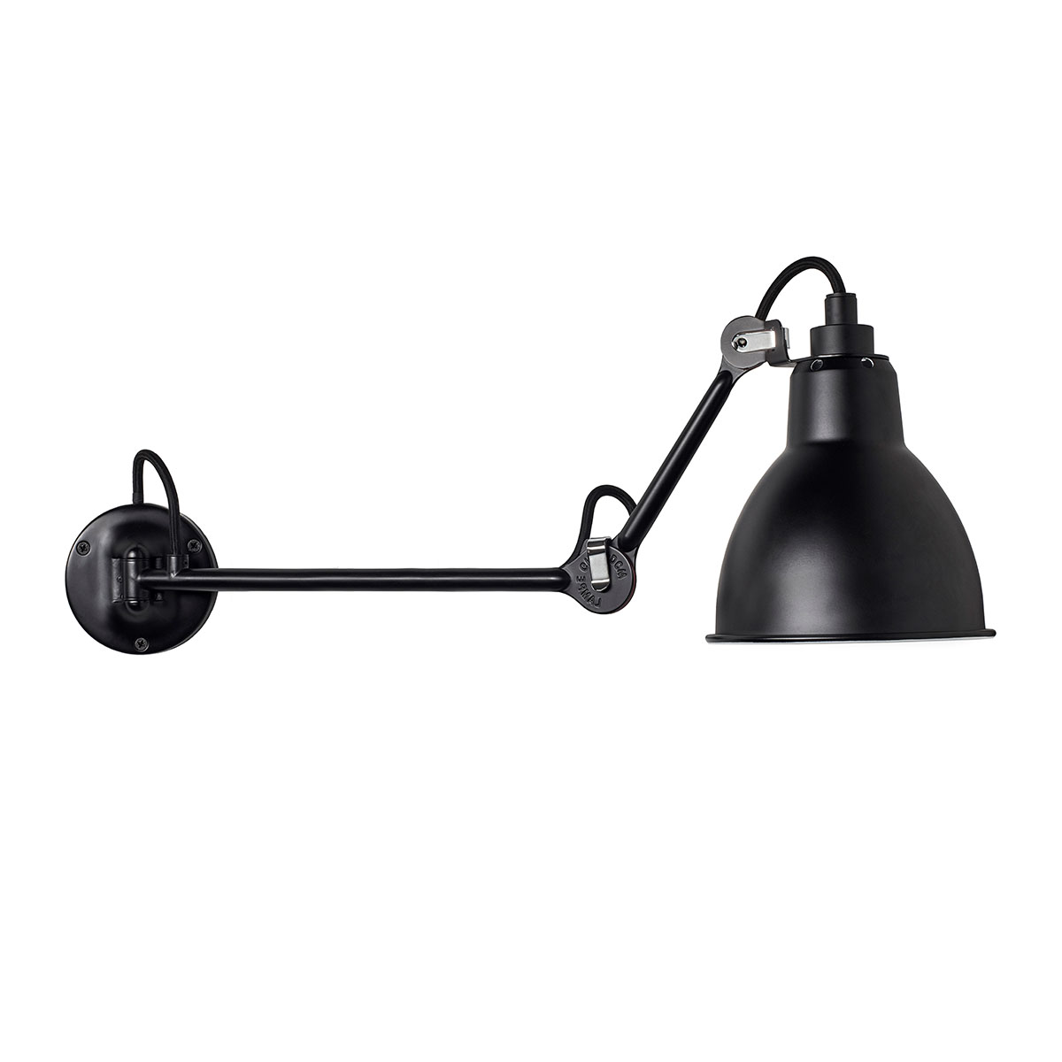 Spezial Angebot Pack Duo Lampe Gras N° 204 L40 Wandleuchte Schwarz, Schirm Schwarz mit Schalter – elegante Designerlampe aus dem Hause DCW Editions geeignet für den Eingangsbereich