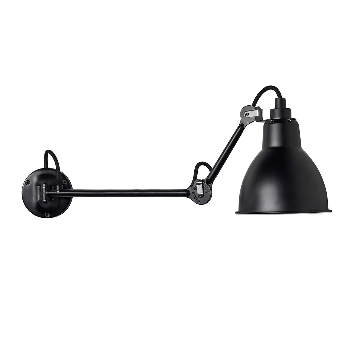 Spezial Angebot Pack Duo Lampe Gras N° 204 L40 Wandleuchte Schwarz, Schirm Schwarz mit Schalter – elegante Designerlampe aus dem Hause DCW Editions geeignet für den Eingangsbereich