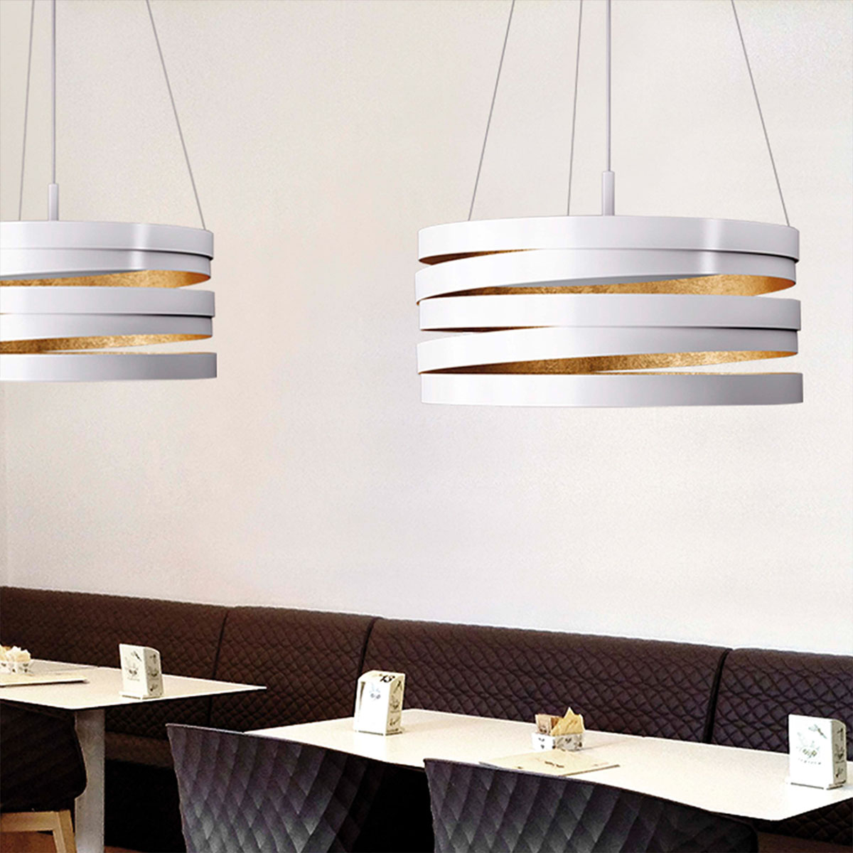 Band Pendelleuchte, Ø: 50 cm, H: 30 cm, Schwarz & Blattgold, LED