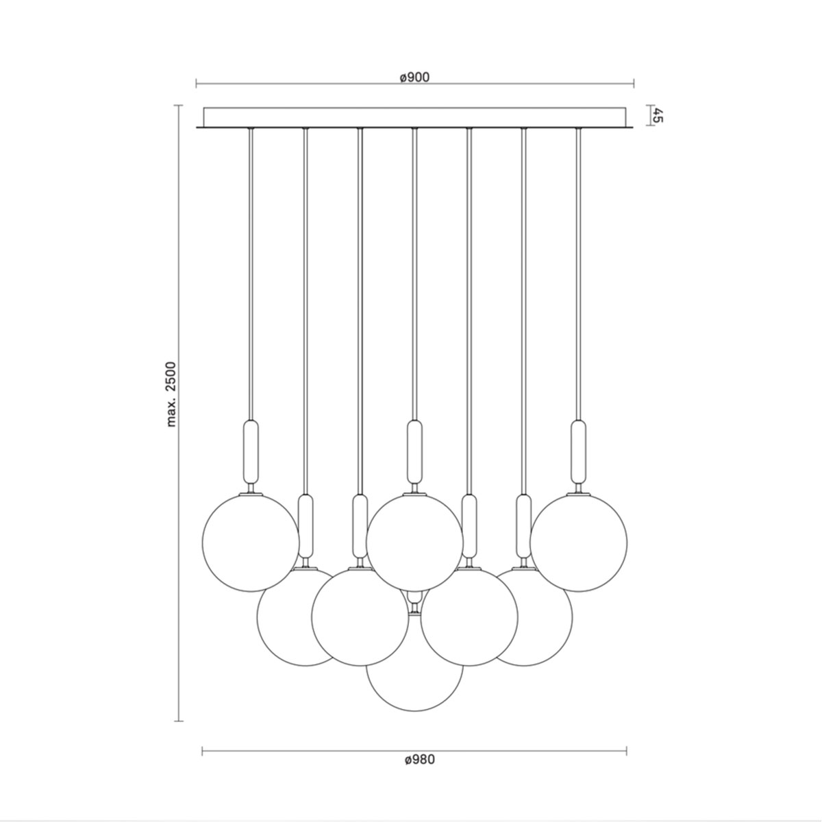Miira 13 Large Pendelleuchte, Ø: 98 cm, Steingrau, Glas transparent Miira 13 Large Pendelleuchte, Ø: 98 cm, Messing, Opalglas
