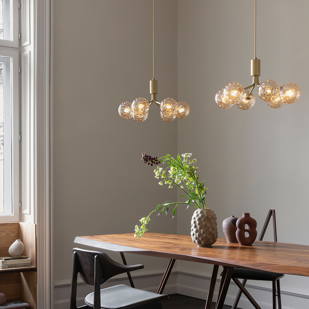 Apiales 6 Pendelleuchte, Ø: 50 cm, Schwarz satiniert & Rauchglas