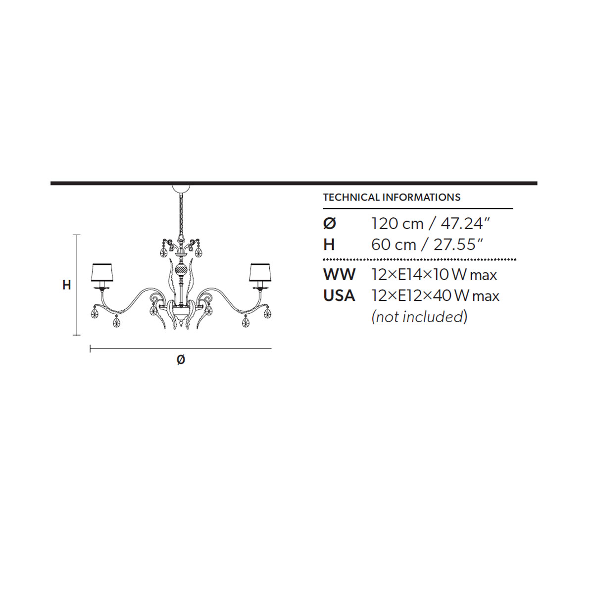 Acantia 12 Kronleuchter, 12-flammig, Ø: 120 cm , Schwarz matt