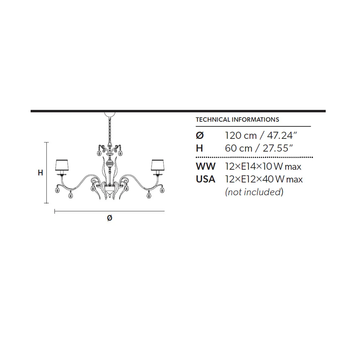 Acantia 12 Kronleuchter, 12-flammig, Ø: 120 cm , Weiß matt Acantia 12 Kronleuchter, 12-flammig, Ø: 120 cm , Schwarz matt