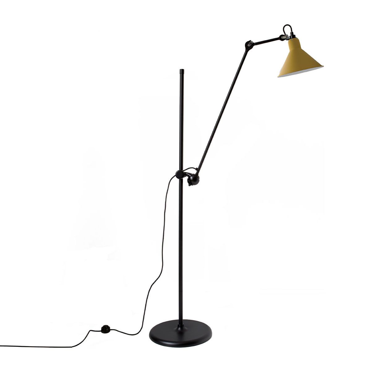Lampe Gras N° 215 Stehleuchte, H: 135 cm Schwarz, Schirm Gelb Rund in Schwarz Gelb – elegantes Design des Herstellers DCW Editions passt perfekt in eine Leseecke